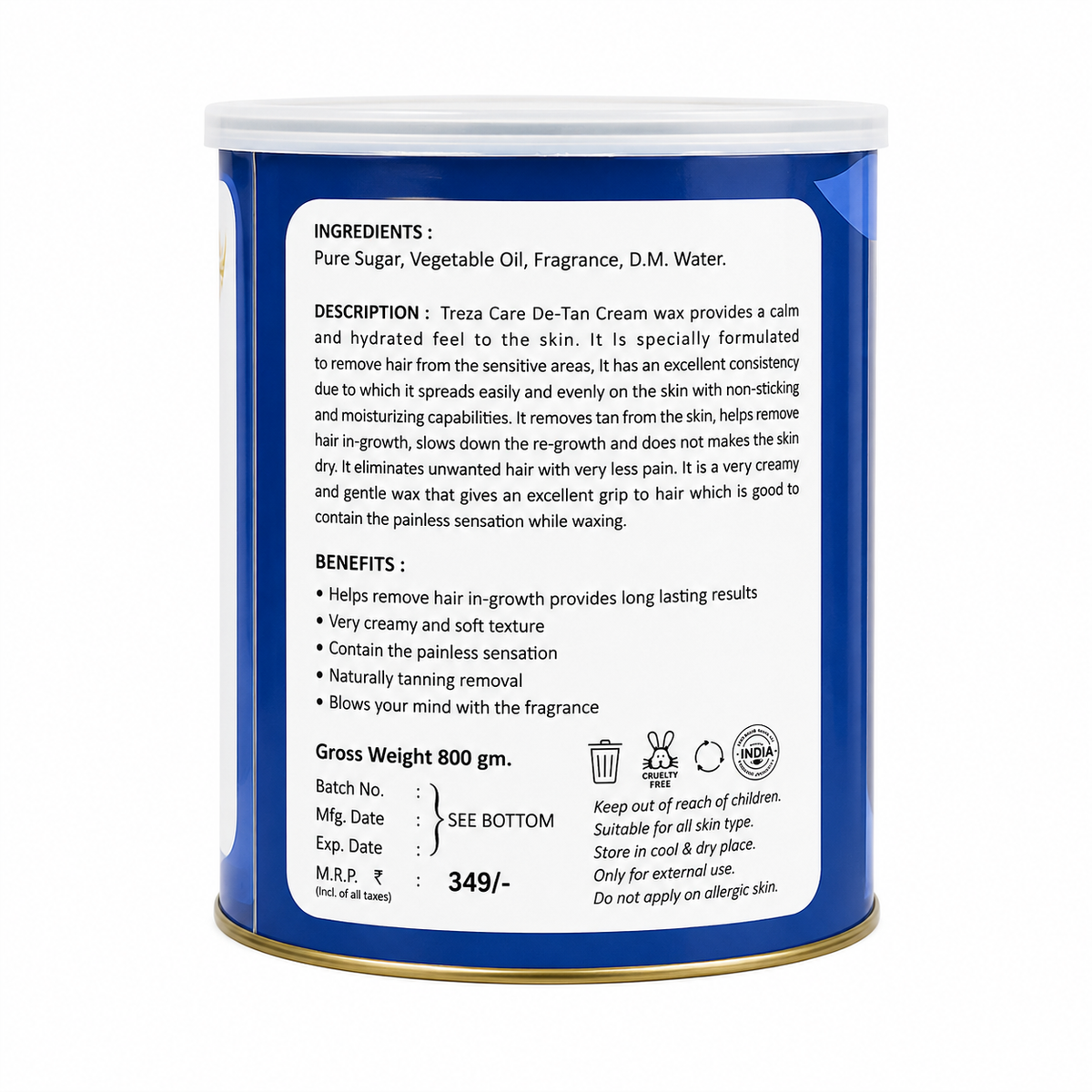 Treza Cosmetic De-Tan Cream Wax – 800g